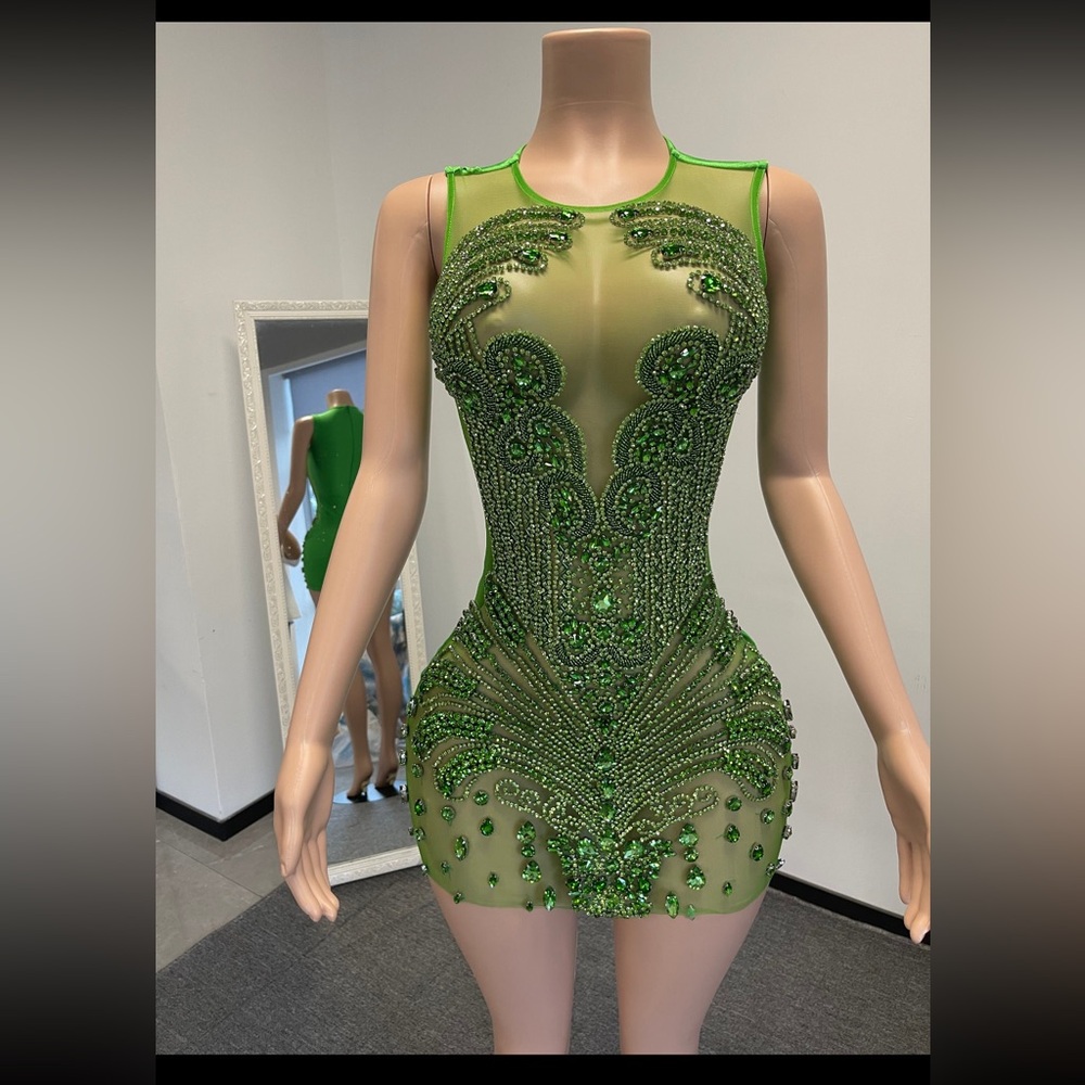 GREEN CUSTOM RHINESTONE DRESS